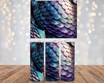 Dragon Scales 20 oz Stainless Steel Sublimation Tumbler Fantasy Mythical Dragon Tail Holographic