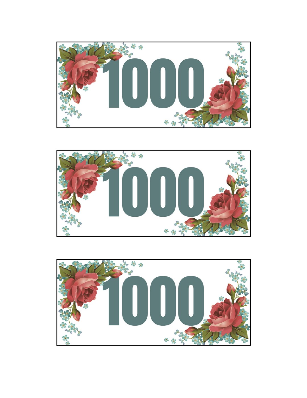 Printable Money Placeholders Card Cash Holder 1000 Cash - Etsy