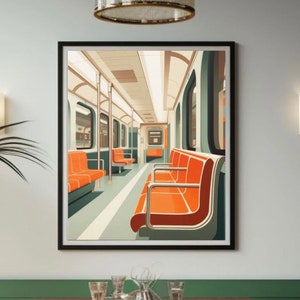 New York Subway Art Print, Iconic NYC Wall Art, Subway Train Illustration, Manhattan Travel Art, Unframed Print, Minimal Modern Wall Art