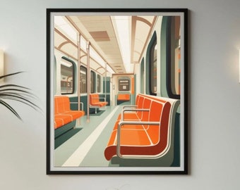 New York Subway Art Print, Iconic NYC Wall Art, Subway Train Illustration, Manhattan Travel Art, Unframed Print, Minimal Modern Wall Art