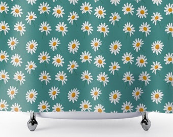 Turquoise Retro Shower Curtain Daisies Shower Curtain Cute Preppy Shower Curtain Turquoise Shower Curtain