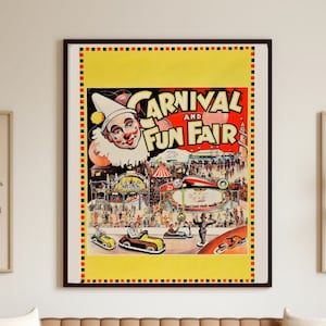 Circus Illustration Vintage Poster Circus Wall Art Vintage Clown Poster Carnival Fun Fair Poster