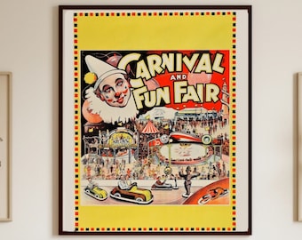 Circus Illustration Vintage Poster Circus Wall Art Vintage Clown Poster Carnival Fun Fair Poster