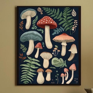 Vintage Mushrooms Wall Art, Retro Mushroom Print, Boho Decor, Mushrooms Poster