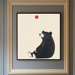 Whimsical Black Bear Wall Art, Cute Animal Decor, Kids Room Decoration, Bear Poster, Cute Bear Print