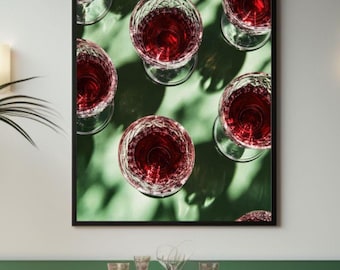 Red Wine Glasses Wall Art, Vintage Decor, Kitchen Wall Art, Wine Wall Art, Gift for Wine Lovers