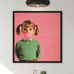 Retro Wall Art Girl with a Bubble Gum Poster Bubble Gum Wall Art Vintage Kid Print
