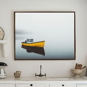 Serene Yellow Boat Poster, Coastal Wall Art, Boat Wall Art, Nautical Print for Beach Lovers, Minimalist Room Accent