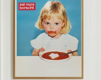 Eat More Borscht Wall Art, Whimsical Kitchen Decor, Vintage Kid Art Print, Funny Wall Art, Kitchen Wall Art, Borscht Poster