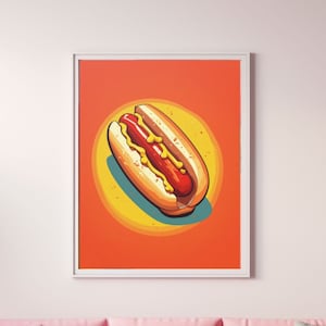 Retro Style Hot Dog Poster, Bauhaus Hot Dog Wall Art