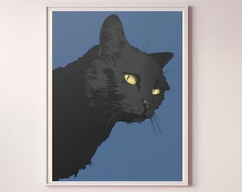 Black Cat Poster Cat Vintage Poster Black Cat Retro Print Cat Art Black Cat