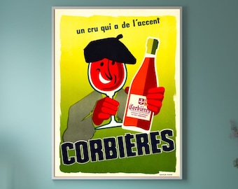 Vintage French Poster Corbieres 1950s Wine Wall Art Print