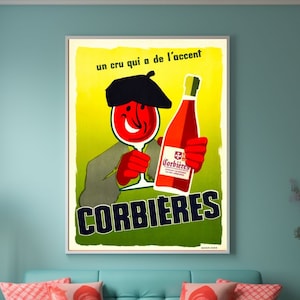 Vintage French Poster Corbieres 1950s Wine Wall Art Print
