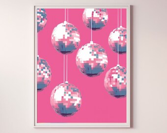 Disco Ball Poster Groovy Wall Art Girly Dorm Room Decor Mirrorball Art Print Preppy Wall Art
