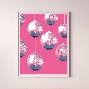 Disco Ball Poster Groovy Wall Art Girly Dorm Room Decor Mirrorball Art Print Preppy Wall Art