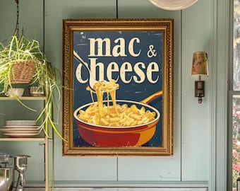 Retro Mac & Cheese Wall Art Mac and Cheese Vintage Poster Retro Kitchen Print Kitchen Decor