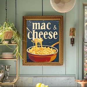 Retro Mac & Cheese Wall Art Mac and Cheese Vintage Poster Retro Kitchen Print Kitchen Decor
