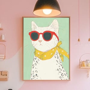 Cool Cat Poster, Art Print for Cat Lovers, Funny Cat Wall Art, Cat Mom Gift