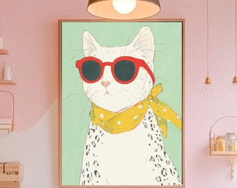 Cool Cat Poster, Art Print for Cat Lovers, Funny Cat Wall Art, Cat Mom Gift