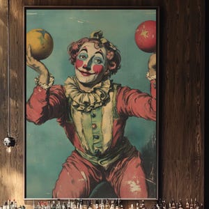 Vintage Circus Clown Wall Art, Retro Circus Poster, Clown Print