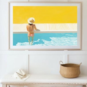 Yellow Minimalist Poolside Art Print - Modern Home Decor, Summer Vibe, Beach Wall Art, Vacation Aesthetic, Swimming Pool Art