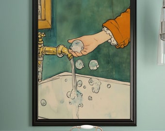 Vintage Bathroom Wall Art, Vintage Bathtub Poster, Bathroom Wall Art, Retro Bathroom Print