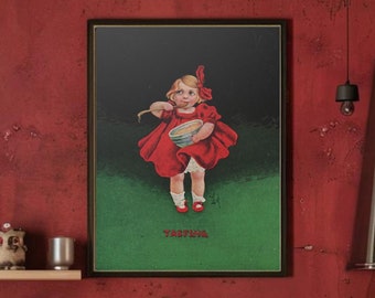Póster de postal Retro, chica Vintage comiendo comida, arte de pared, decoración de cocina Vintage, impresión de degustación