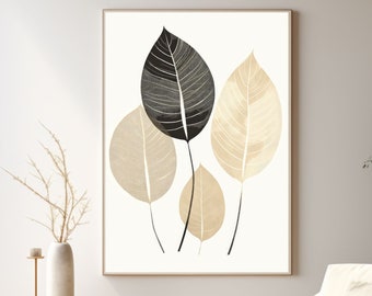 Minimalistic Leaves Poster Japandi Wall Art Japan Scandinavian Art