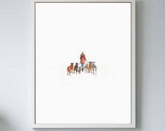 Small Watercolor Illustration Print Dog Walker Wall Art Dogs Wall Art Dogs Painting