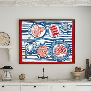 Whimsical Food Art, Kitchen Decor, Breakfast Wall Art, Breakfast Poster, Food Wall Art, Kitchen Wall Art