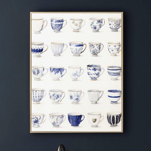 Teacups Wall Art, Tea Cups Poster, Tea Cups Print, Teacup Poster, Kitchen Decor, Gift for Tea Lovers