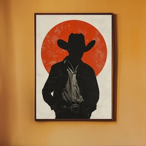 Vintage cowboykunstprint, retro wanddecoratie, boho woondecoratie, mannelijke kunst, cadeau voor westerse liefhebbers