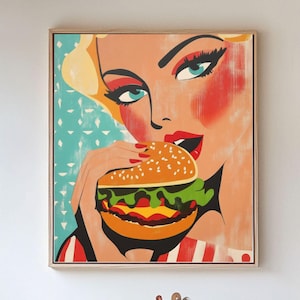 Vintage Burger Wall Art Retro Kitchen Wall Art, Foodie Decor, Pop Art Print, Retro Burger Print
