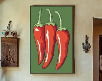 Chilipeper muurkunstposter, keukendecor, pittige huisdecoratie, poster chilipeper, poster chilipeper, print chilipeper