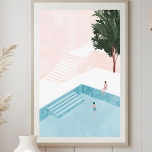 Minimalist Pool Scene Poster, Aesthetic Wall Art, Modern Décor, Summer Vibes, Swimming Pool Wall Art