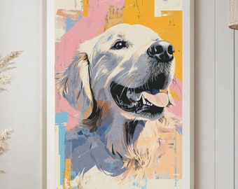 Pastel Golden Retriever Wall, Golden Retriever Poster - Vibrant Dog Poster, Home Decor for Dog Lovers, Pet Memorial Gift, Dog Wall Art
