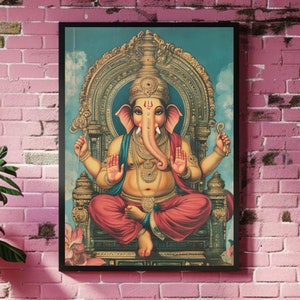 Ganesha Wall Art Hindu Poster Vintage Ganesha Print Hindu Wall Art Ganesh