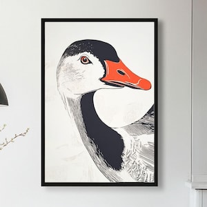 Muurkunst gans eend illustratie, gans poster, gans print retro gans kunst