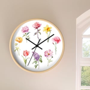 Aquarell Blumen Wanduhr, Blumen Uhr, Blumen Uhr für Wand, Vintage Stil Blumen Uhr