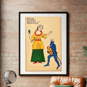 Vintage russische Plakat-Wein bestraft die betrunkene russische antike Wand-Kunst