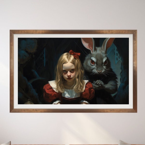 Alice in Wonderland Poster, Sad Alice and Rabbit Poster, Angry Alice Print, Art by Anastasia Ames