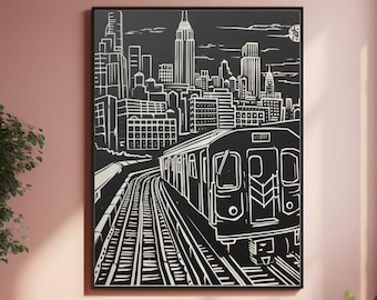 NYC Subway Art New York Subway Poster NYC Print New Black and White New York Wall Art Night Poster