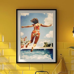 Swimming Pool Wall Art Water Jump Poster Retro Summer Print Vintage Pool Poster