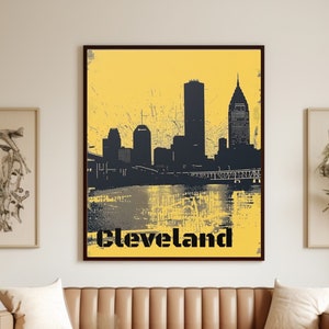 Cleveland Wall Art Cleveland Ohio Poster Cleveland Print Black and Yellow Cleveland Art
