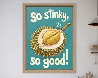 Durian Wall Art Durian Fruit Poster Retro Durian Print Stinky Fruit Print Decoración de cocina