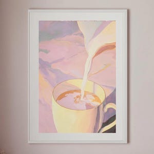 Dreamy Coffee Moments Vertical Poster Art Print, Cozy Kitchen Decor, Coffee Lover Gift, Whimsical Wall Art, Soft Pastel Aesthetic
