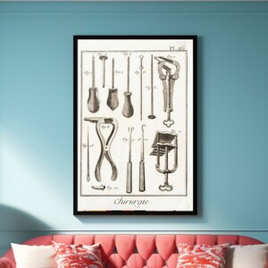 Antique Surgery Instruments Lithograph Wall Art Antique Medical Poster Print