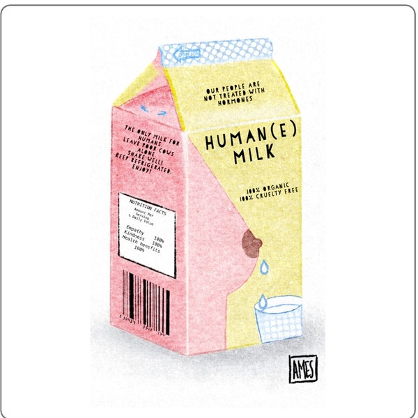 Humane Milk - Original Artwork Sticker, Vegan Milk, Vegan Funny Sticker