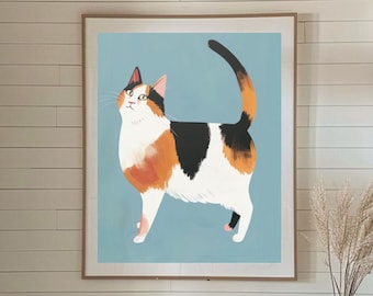 Lindo gato pared arte gato ilustración gato dibujo lindo gato cartel impresión