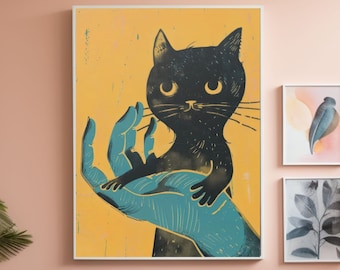 Retro Black Cat Wall Art Vintage Poster Retro Illustration